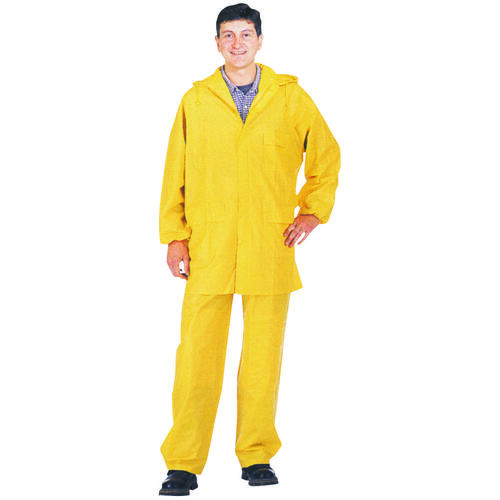 Rain Suit, 3XL, 32-1/2 in Inseam, PVC, Yellow, Drawstring Collar, Zipper with Storm Flap Closure