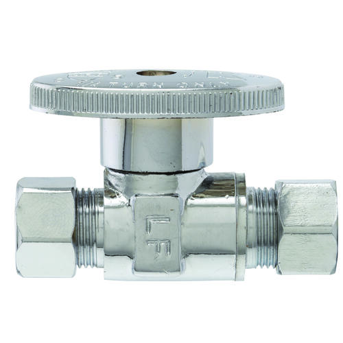 Shut-Off Valve, 3/8 x 3/8 in Connection, Compression, Brass Body Chrome