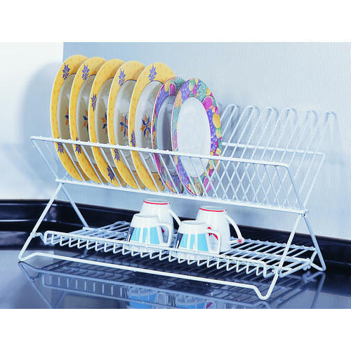 Dish Rack, 20 lb Capacity, 18-1/4 in L, 12-3/4 in W, 11 in H, Steel, White, White PE Coated