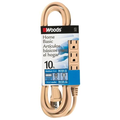 CCI 2865 Extension Cord, 16 AWG Cable, 10 ft L, 13 A, Beige