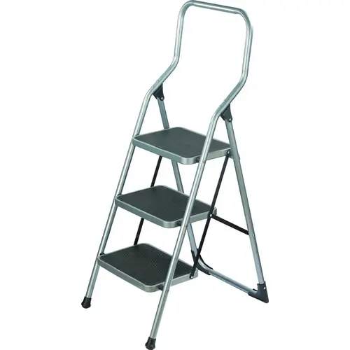 Folding Step Stool, 50-3/4 in H, 3-Step, 225 lb, 5-1/8 in D Step, Steel, Black