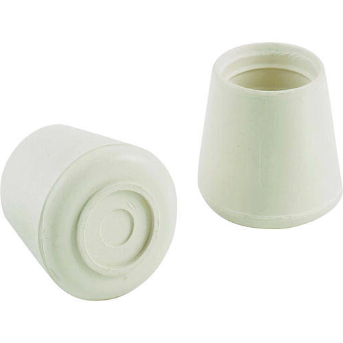 Furniture Leg Tip, Round, Rubber, White, 1-1/4 in Dia, 1.7 in H