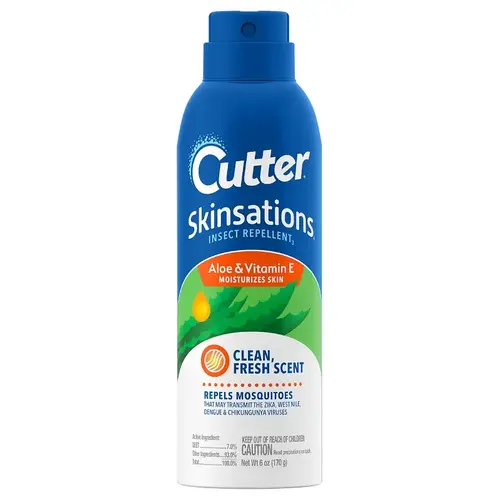 CUTTER HG-96172 SKINSATIONS Insect Repellent, Aerosol, Ethanol, 6 oz Aerosol Can Light Yellow/Water White