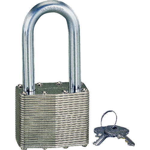 Padlock, Keyed Alike Key, Long Shackle, 11/32 (8.7) in (mm) Dia Shackle, Steel Shackle Laminated/Nickel