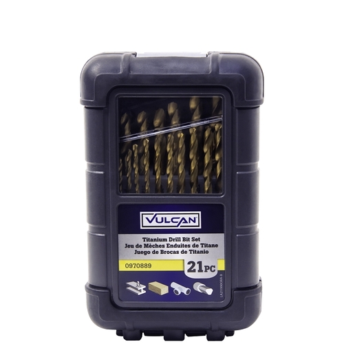 Vulcan 211990OR Drill Bit Set, 21-Piece, High Speed Steel/Titanium Nitride, Bright Yellow