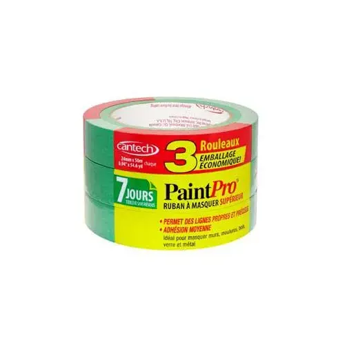 PaintPro 309 Series 309-33 Masking Tape, 50 m L, 24 mm W, Green - pack of 3