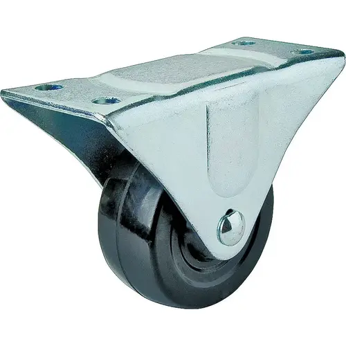 Rigid Caster, 2 in Dia Wheel, 7/8 in W Wheel, Rubber Wheel, Black, 125 lb, Steel Housing Material