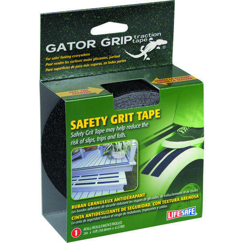 Gator Grip Safety Grit Tape, 15 in L, 2 in W, PVC Backing, Black