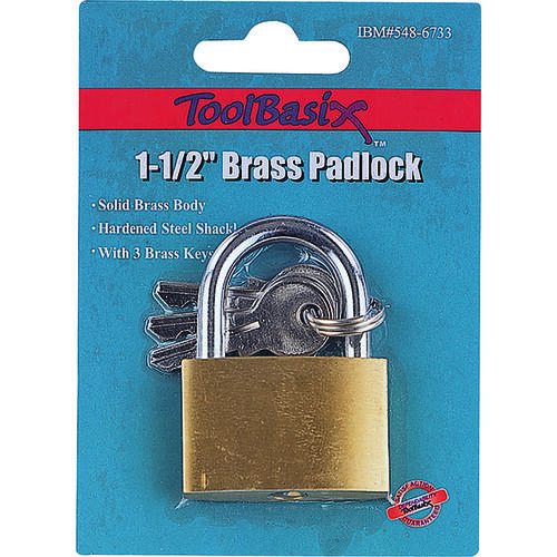 Padlock, Keyed Alike Key, Standard Shackle, 3/16 (4.8) in (mm) Dia Shackle, Steel Shackle Solid Brass