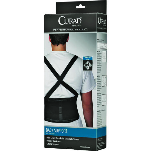 Back Support with Suspenders, L, Fits to Waist Size: 34 to 38 in, Hook and Loop Closure