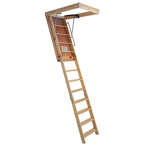 Superior Plus Series Folding Attic Stairway, 8 ft 9 in H Ceiling, 54 in H x 30 in W Ceiling Opening