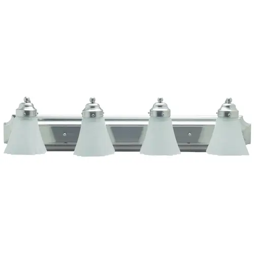 Vanity Light Fixture, 60 W, 4-Lamp, A19 or CFL Lamp, Steel Fixture, Brushed Nickel Fixture