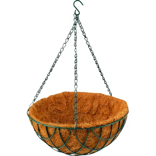 Hanging Planter, Circle, 22 lb Capacity, Natural Coconut/Steel, Matte Green - pack of 10