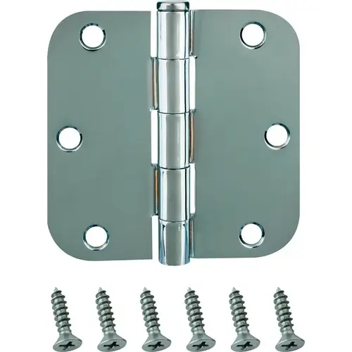 Door Hinge, Steel, Chrome, Loose Pin, 180 deg Range of Motion, Screw Mounting - pack of 2