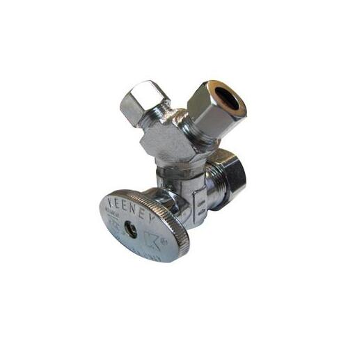 Ball Valve, 1/2 x 3/8 x 3/8 in Connection, FIP x Compression x Compression, Quarter-Turn Actuator Polished Chrome