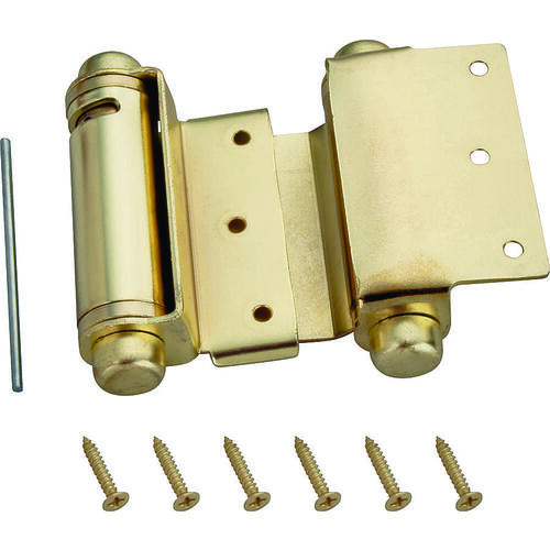 Spring Hinge, Steel, Satin Brass, Tension Pin, 180 deg Range of Motion, Screw Mounting, 12 lb