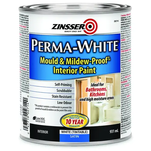 PERMA-WHITE Interior Paint, Satin, White, 931 mL Can