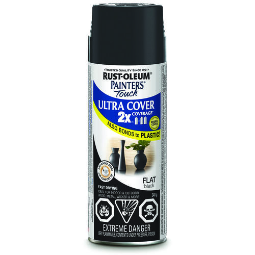 PAINTER'S Touch Spray Paint, Flat, Black, 340 g, Aerosol Can - pack of 6