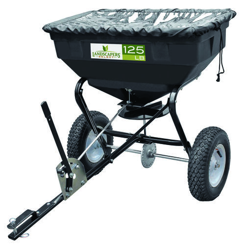 Lawn Spreader, 25000 sq-ft Coverage Area, 125 lb Hopper, Steel Frame, Poly Hopper