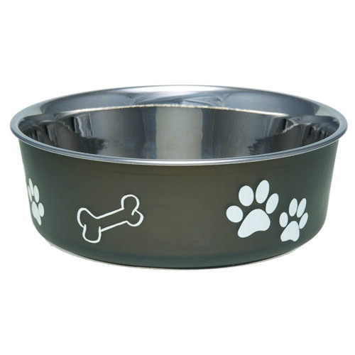 Pet Feeding Bowl, L, 52 oz Volume, Polyresin/Stainless Steel, Espresso