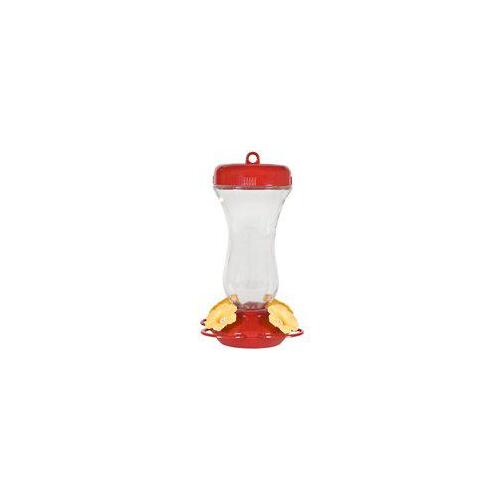 Bird Feeder, 16 oz, 4-Port/Perch, Glass/Plastic, Red, 9-3/4 in H