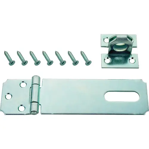 Safety Hasp, 4-1/2 in L, 4-1/2 in W, Steel, Zinc, 7/16 in Dia Shackle, Fixed Staple Silver