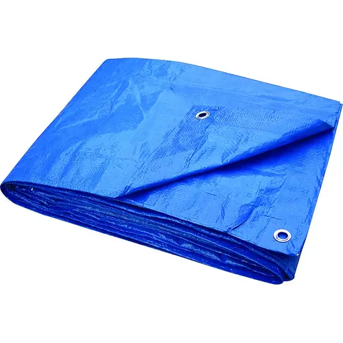 Tarpaulin, 8 ft L, 6 ft W, 3.5 mil Thick, Plastic, Blue