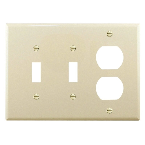 Eaton PJ28LA Combination Wallplate, 7-1/4 in L, 6 in W, Mid, 3 -Gang, Polycarbonate, Light Almond