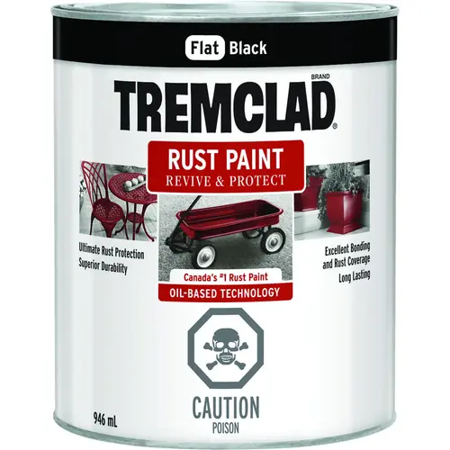 TREMCLAD Rust Paint, Flat, Black, 946 mL, Can - pack of 4