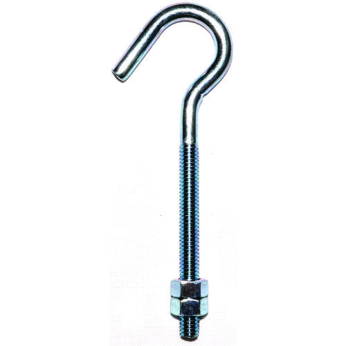 Hook Bolt, 7.8 mm Thread, 2-7/8 in L Thread, 5 in L, Steel, Zinc Silver