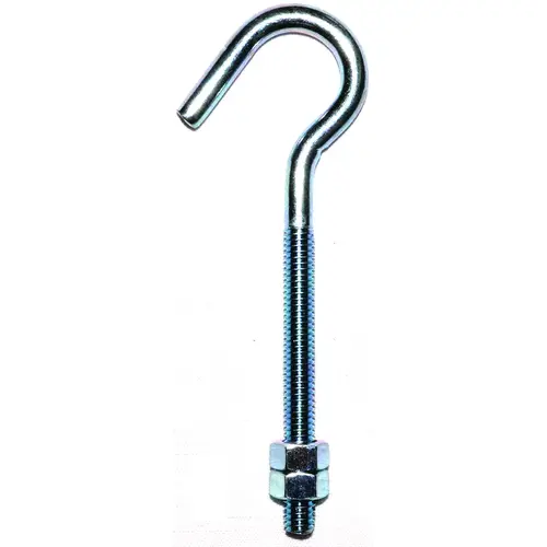 Hook Bolt, 7.8 mm Thread, 2-7/8 in L Thread, 5 in L, Steel, Zinc - pack of 10