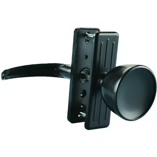 Knob Latch, Zinc, Black, 5/8 to 1-1/2 in Thick Door, 1 in Backset