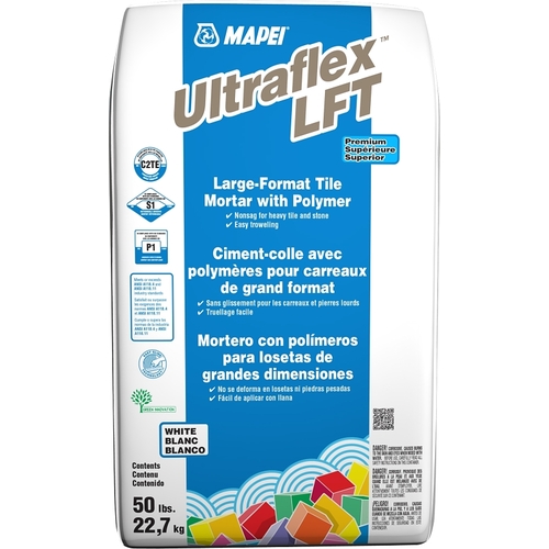 Ultraflex LFT Series Tile Mortar, White, Powder, 50 lb Bag