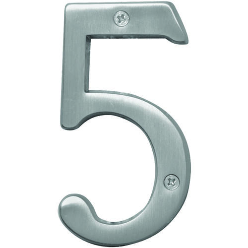 Prestige Series House Number, Character: 5, 4 in H Character, Nickel Character, Brass