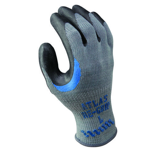 Ergonomic Work Gloves, M, Reinforced Crotch Thumb, Knit Wrist Cuff, Natural Rubber Coating, Black/Gray