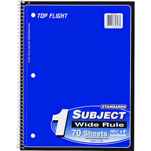 TOP FLIGHT 4510816 WB70PF Wide Rule Notebook, Micro-Perforated Sheet, 70-Sheet, Wirebound Binding