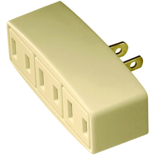 Outlet Adapter, 2 -Pole, 15 A, 125 V, 3 -Outlet, NEMA: NEMA 1-15R, Ivory