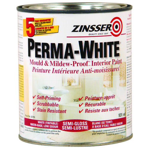 PERMA-WHITE Interior Paint, Semi-Gloss, White, 931 mL Can