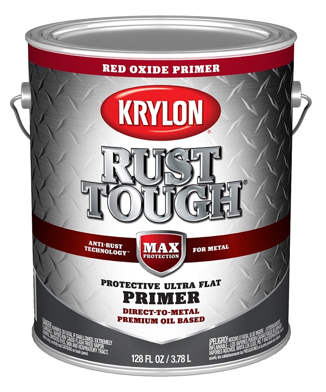 KRYLON K09743008 Rust Tough Primer, Ultra Flat, Red Oxide/Rusty Metal, 1 gal