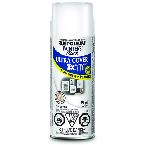 PAINTER'S Touch Spray Paint, Flat, White, 340 g, Aerosol Can - pack of 6