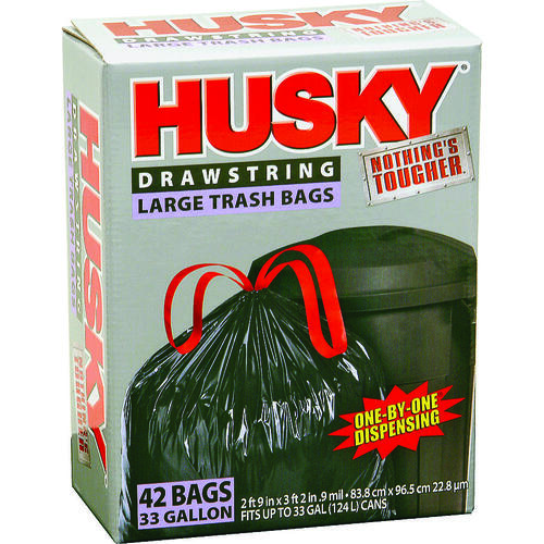 Husky HK33DS042B Trash Bag, 33 gal Capacity, Poly, Black - pack of 42