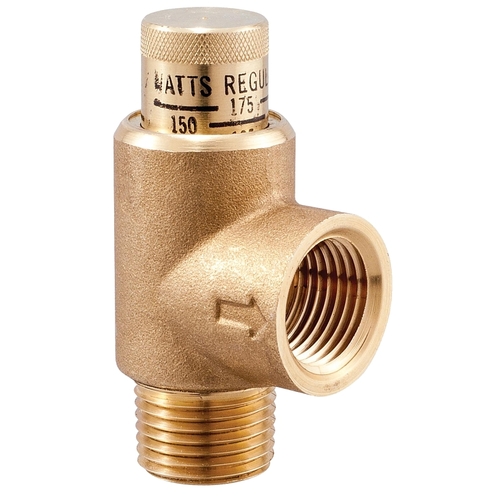 Watts 0371271 Series 530C Pressure Relief Valve, 1/2 in, MNPT x FNPT, 50 to 175 psi Adjustment, 150 psi Setting