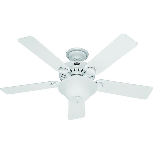 Ceiling Fan, 5-Blade, Beech/White Blade, 52 in Sweep, 3-Speed, With Lights: Yes