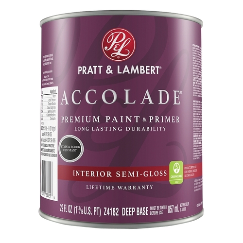 Pratt & Lambert 0000Z4182-14 Accolade Z4100 Paint and Primer, Semi-Gloss, Deep Base, 29 oz
