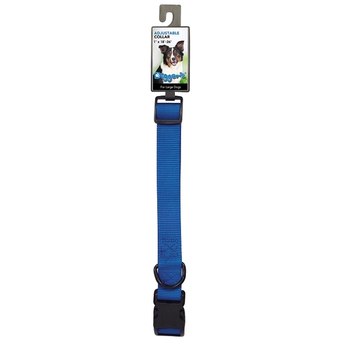 Adjustable Dog Collar, 18 to 26 in L Collar, 1 in W Collar, Nylon, Blue