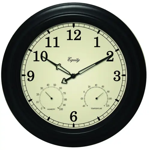 Clock, Round, Brown Frame, Plastic Clock Face, Analog