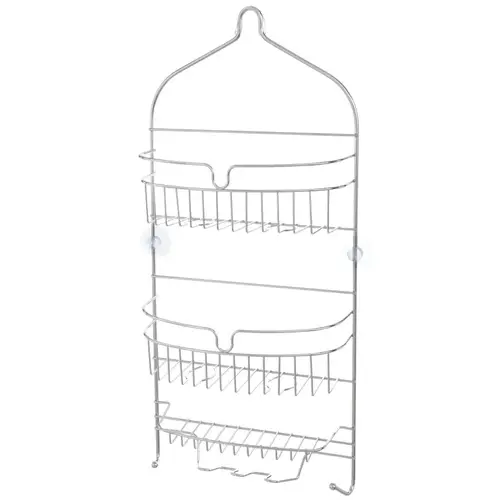 Hanging Shower Caddy, 3-Shelf, Metal, Chrome