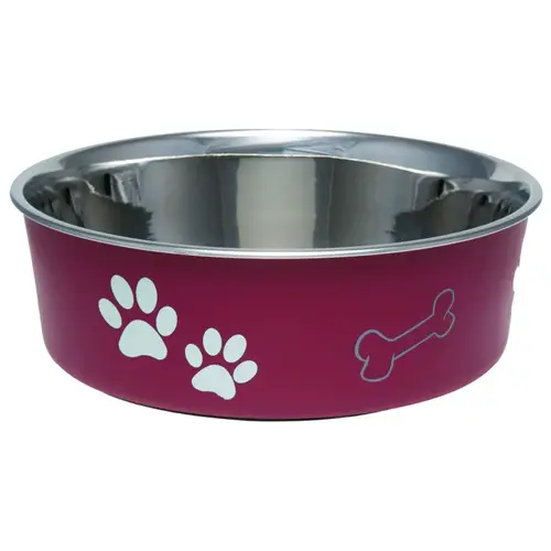 Pet Feeding Bowl, S, 15 oz Volume, Polyresin/Stainless Steel, Merlot