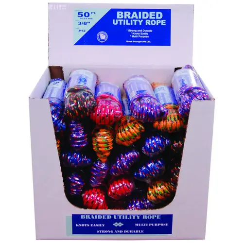 T.W. Evans Cordage 99012 Utility Rope Display, 3/8 in Dia, 50 ft L, Polypropylene - pack of 30