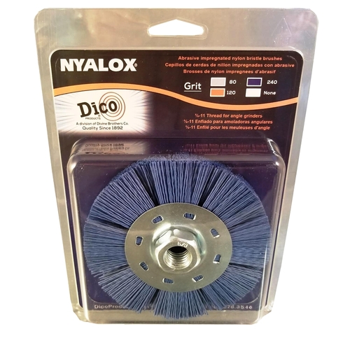 Dico 7200079 Wheel Brush, 4-1/2 in Dia, 5/8-11 Arbor/Shank, Nyalox Bristle